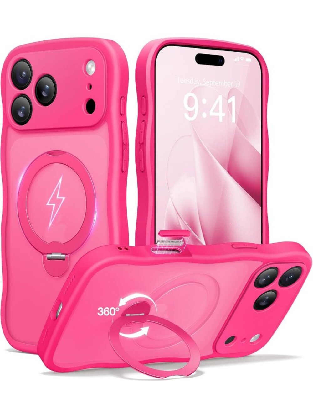 Hot Pink iPhone 17 Pro Max Case with Magnetic Stand, Slim & Stylish Design